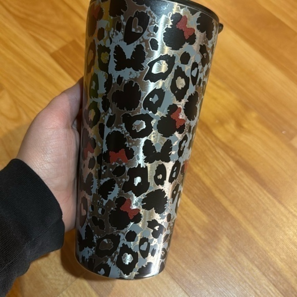 Minnie Mouse silver/blackk‎ Disney cheetah print tumbler cup